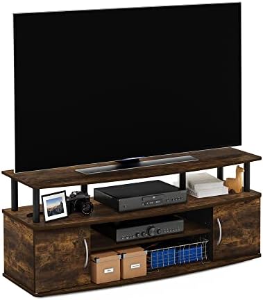 Furinno Jaya Entertainment Center Stand Unit/TV Desk for up to 55 inch, Amber Pine/Black by Furinno-FitsYourSpaceFitsYourBudget