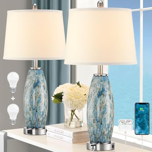 Lovlast 29" Tall Coastal Glass Table Lamps Set of 2 for Bedroom Living Room by Lovlast