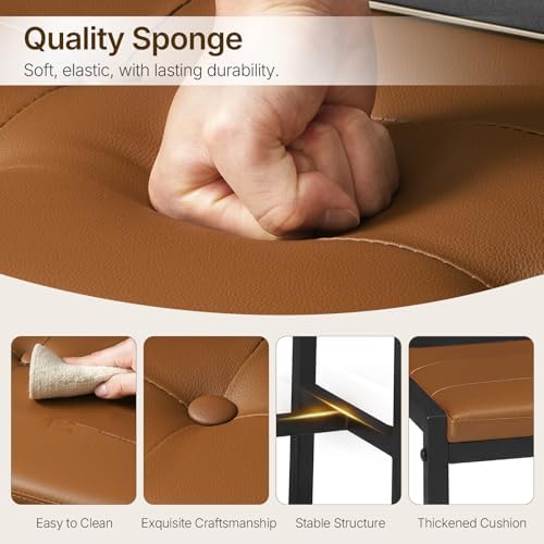 YATINEY Dining Bench, 39.4'' Kitchen Bench with Back, Dining Room Bench with PU Leather Upholstered Seat, Entryway Bench with Metal Legs for Dining Room, Entryway, Living Room, Black and Brown DB01BV - Image 6