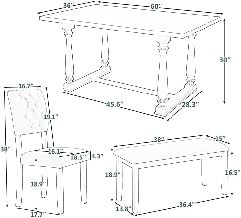Harper & Bright Designs 6-Piece Dining Table and Chair Set with Special-Shaped Legs and Foam-Covered Seat Backs&Cushions for Dining Room (Gary) - Image 3
