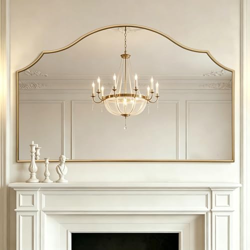 Besdomus Gold Scalloped Wall Mirror: 54"x34" Oversized Wooden Arched Mirror by Besdomus