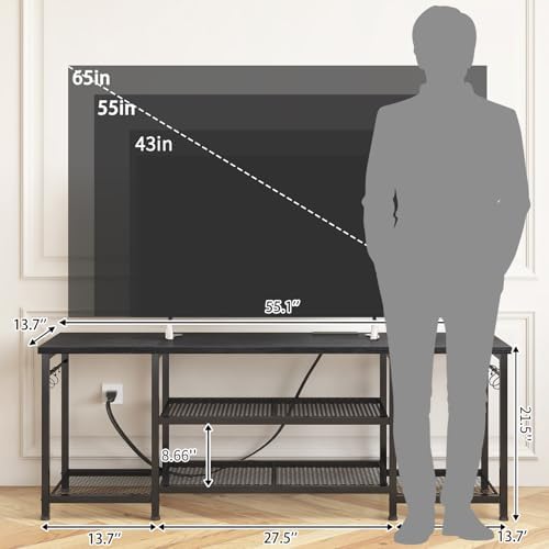 YGEOMER TV Stand for TVs Up to 65 Inch with Outlets, Bedroom, Black - Image 2