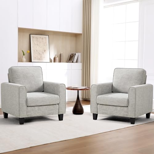 Accent Chairs Set of 2 for Living Room, Mid Century Modern Upholstered Living Room Chair, Chenille Reading Armchair for Apartment, Waiting Room, Office, Light Grey by choairy