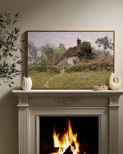 InSimSea Framed Canvas Wall Art Vintage Decor, Old Cottages Countryside Large Canvas Wall Art, Rustic Farmhouse Hanging Wall Decor for Bedroom Living Room Bathroom, 24"x36" - Image 4