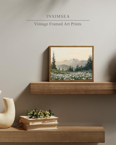InSimSea Framed Canvas Wall Art, Vintage Floral Wildflowers Mountains Prints Wall Decor for Living Room, Small Forest Landscape Painting Farmhouse Decorations for Bedroom Shelf Gift, 8x10inch - Image 2