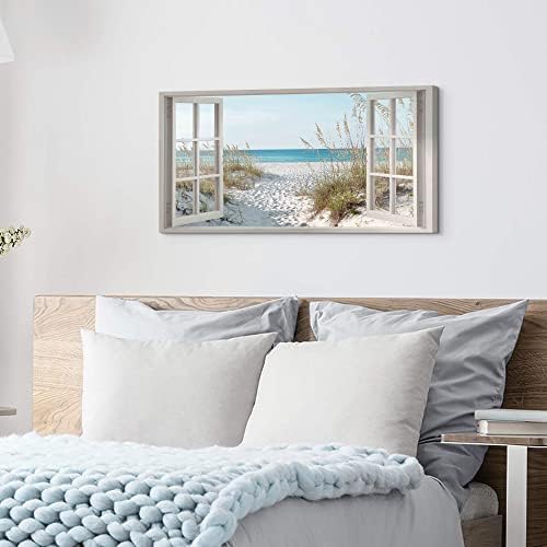 the stream design Beach Window Wall Art Canvas, Coastal Bedroom 40"x20" - Image 4
