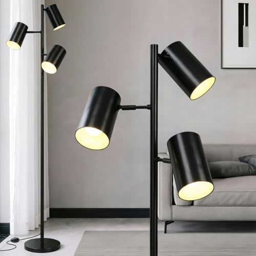 Tree Floor Lamp with 3 Light Bulbs,Black Standing Tall Pole Lamp with 3 Adjustable Rotating Lights,Farmhouse Floor Lamp for Living Room Bedroom Office,Vintage Standing Lamp 9W E26 LED Bulbs Included. by Ldeco