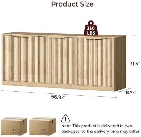 Evermagin 67" Fluted Oak Buffet Cabinet with Storage - Image 2