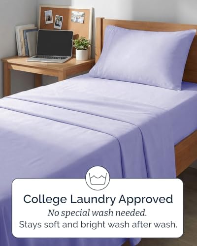 Twin XL 3 Piece Sheet Set - College Dorm Room Essentials - Lavender - Image 6