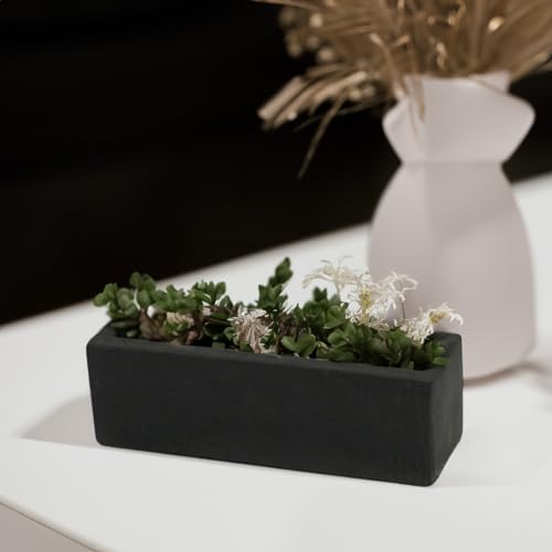 WGVI Long Rectangle Ceramic Planter Vase in Black 12" x 4" x 4"H, Block Rectangular Terrarium Box Pot, Flower Arrangement, Table top Centerpiece, Home Decor Organization Storage Container, 1 Pc. - Image 7