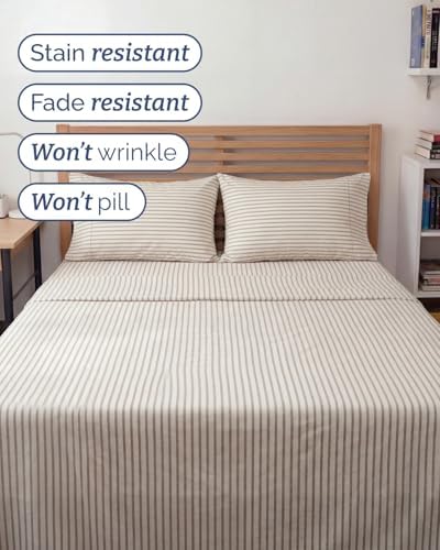 Full XL Sheets - 4 Piece Full XL Sheet Set - Soft & Cooling - Beige Stripes - Image 5
