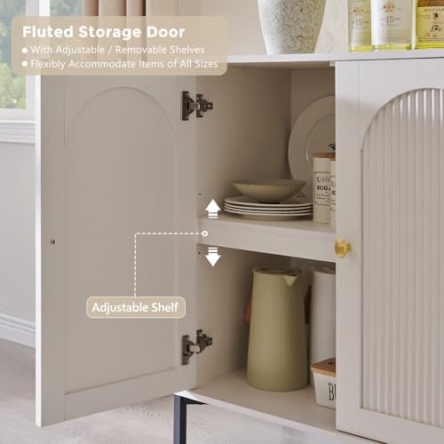 IFGET 61.75" W Modern Arched Sideboard Buffet Cabinet with Storage, White - Image 4