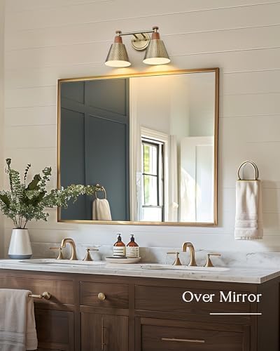 FEMILA 2 Light Bathroom Vanity Light Fixtures Over Mirror, Modern Brass Gold Bathroom Lighting Fixtures with Metal Shades, Woodgrain Finish, 4FG59B-2W BG-NW - Image 5
