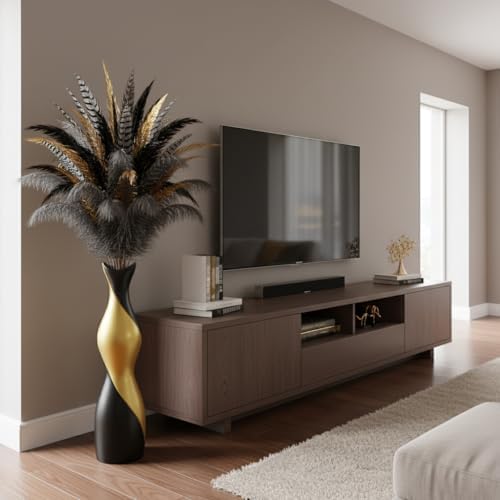 Tall Floor Vase - Matte Black & Gold Tall Decorative Vase, 24 Inch Modern Vase for Pampas Grass, Feathers, Dried Flowers, Home Decor Centerpiece for Living Room, Entryway, Bedroom - Floor Resin - Image 4