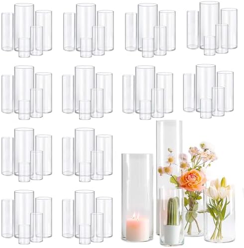 60pcs Cylinder Vases for Centerpieces Small Flower 4,6,7.5,8,10Inch Tall Clear Vase Home Decor Centerpiece Table Flower Vase Decorations for Wedding Decoration＆Holiday by OGEH