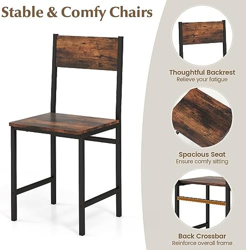 COSTWAY Dining Table Set for 4 w/Bench & 2 Chairs, Storage Racks, Coffee - Image 5