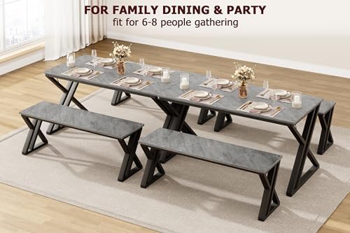 GarveeHome Kitchen Table with 2 Benches, Dining Table Set for 4,Grey - Image 7