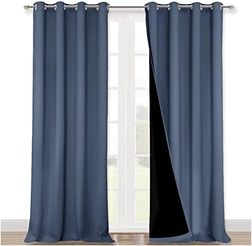 NICETOWN Insulated 100% Blackout Curtains, Noise Reducing Performance Drapes with Black Lining, Full Light Blocking Draperies for Overnight Shift Worker (Stone Blue, 1 Pair, 52 inches x 95 inches) by NICETOWN