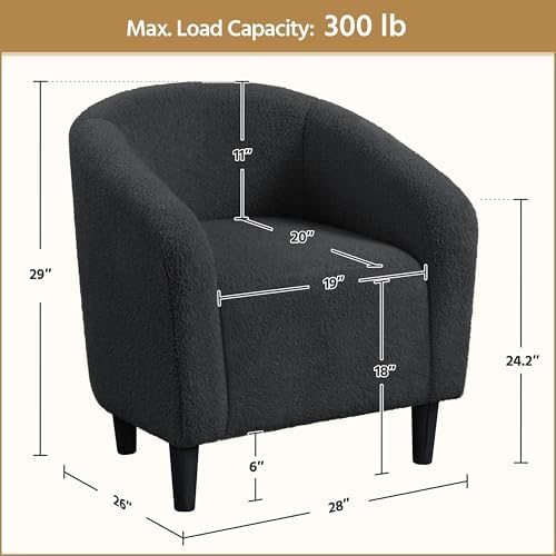 Yaheetech Small 25.5in Wide Sherpa Barrel Accent Chair Bedroom, Dark Gray - Image 3
