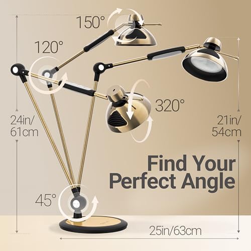 OTUS Tall LED Architect Desk Lamp for Home Office, Gesture Control, Brass - Image 4