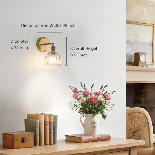 Shenmoyl Battery Operated Vintage Wall Sconces with Transparent Tulip Glass Lampshade Battery Powered Wall Lighting for Bedside Bedroom Doorway, Set of 2 - Image 7