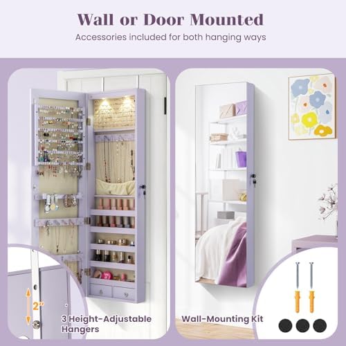 GIANTEX Wall or Door Mounted Jewelry Armoire with Full Length Mirror, 47.5" - Image 3