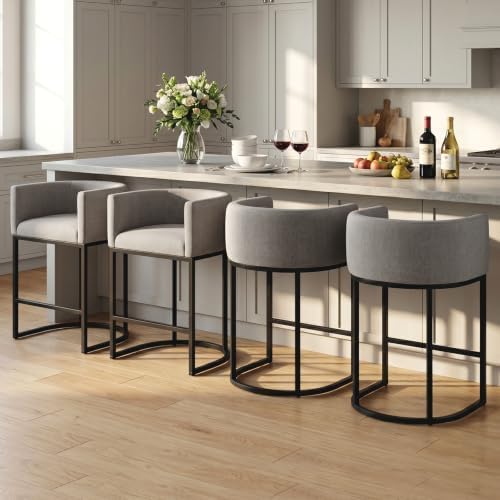 Counter Height Bar Stools Set of 4, 24 Inch Seat Height Barstools for Dining Room, Fabric Upholstered Bar Chair for Kitchen Island, Linen Counter Stools with Metal Legs, Gray - Image 6