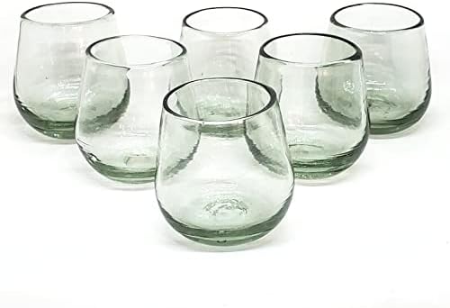 Clear 6 oz Roly Poly Glasses (set of 6), Recycled Glass, Lead-free, Toxin-Free (6 oz Roly Poly) by MexHandcraft