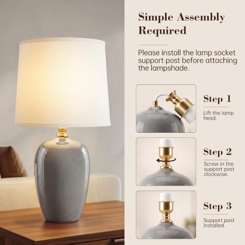 Dawnwake 19.1" Ceramic Table Lamps Set of 2 for Bedroom Living Room,Grey - Image 3