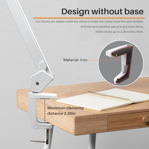 20-Inch LED Desk Lamp with Clamp, 24W 2200LM, Protected Arm, White - Image 5
