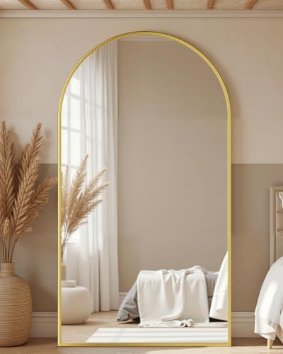 76"x44" Arched Full Length Mirror with Stand,Full Body Floor Mirror - Image 3