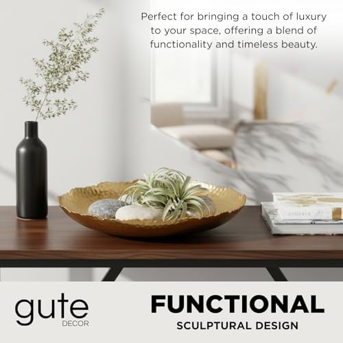 Gold Hammered Decorative Bowl Elegant Aluminum Centerpiece with Textured Finish Large Round 13 Inch Metallic Display Bowl for Home Kitchen or Dining Table Accent Modern Decorative Gifts Decor Bowls - Image 3