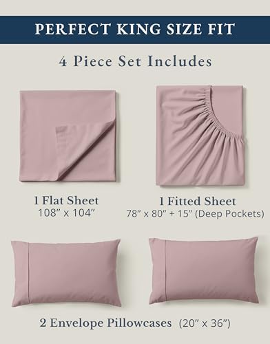 LANE LINEN King Sheets 100% Organic Cotton Percale Cooling Soft 4pc - Lilac - Image 4