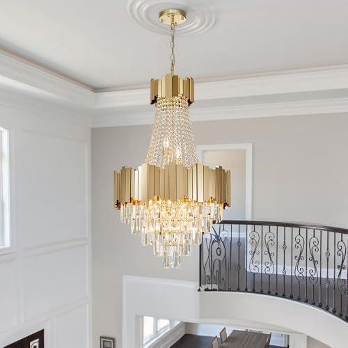 Crystal Chandeliers for High Ceilings 12-Light Modern Chandelier Large Gold Chandelier Light Fixture for Foyer,Living Room,Dining Room,Entryway Width-23.6 inch - Image 4
