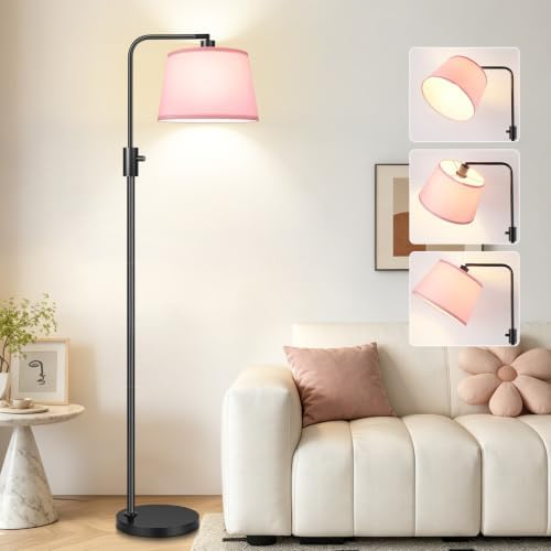 【Upgraded】 Dimmable Floor Lamp, 1000 Lumens LED Edison Bulb Included, Arc Black Floor Lamps for Living Room Modern Standing Lamp with Pink Shade, Tall Lamps for Living Room Bedroom Office Dining Room by Nintiue