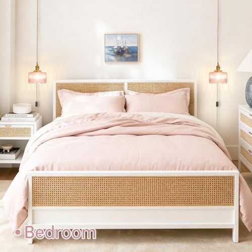 Shenmoyl Plug in Pendant Light Hanging Light Fixtures with Plugin Cord On/Off Switch,Pink Striped Glass Lampshade Brass Pendant Light - Image 4