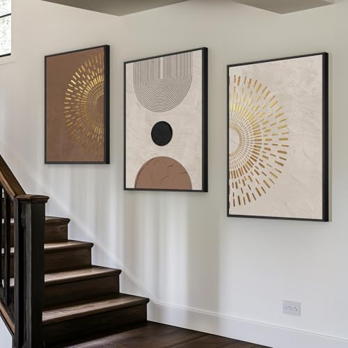 Boho Neutral Abstract Wall Art, 3 Piece, Brown Beige and Gold, 20x30 In - Image 2