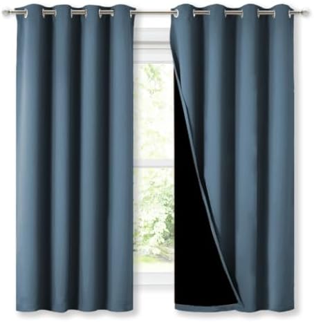NICETOWN 100% Blackout Curtains 45" Long, Smoky Blue, 1 Pair, 52" Width Each Panel, 2 Thick Layers Completely Blackout Window Treatment Thermal Insulated Lined Drapes for Small Window - Image 2