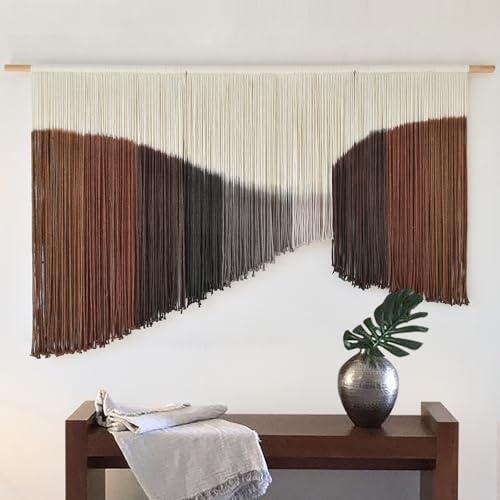 Jakalin Macrame Wall Hanging Brown Geometric Fiber Art Living Room 33" x57" - Image 2