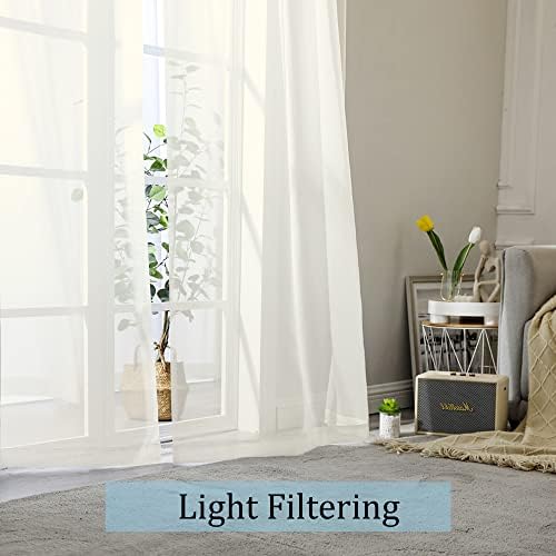 OWENIE Sheer Curtains 90 Inches Long, Elegant Sheer Curtains for Bedroom, Window Voile Sheer Curtain Panels/Drapes/Treatment for Living Room, 2Pcs, Each 42" W x 90" L, Ivory - Image 2