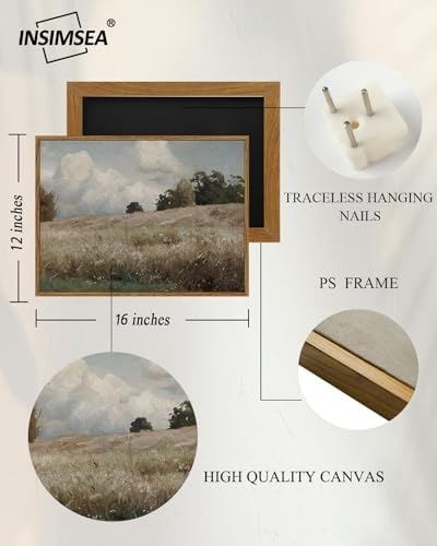 InSimSea Framed Canvas Wall Art Vintage Decor, Landscape Paintings Wall Decorations for Living Room, Retro Wall Art for Bedroom Office Decor, Grassland Classical Painting Prints Room Decor, 12"x16" - Image 5