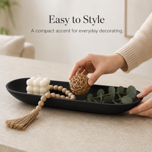Long Decorative Bowl for Centerpiece, Dough Bowl for home decor 16" Black - Image 6