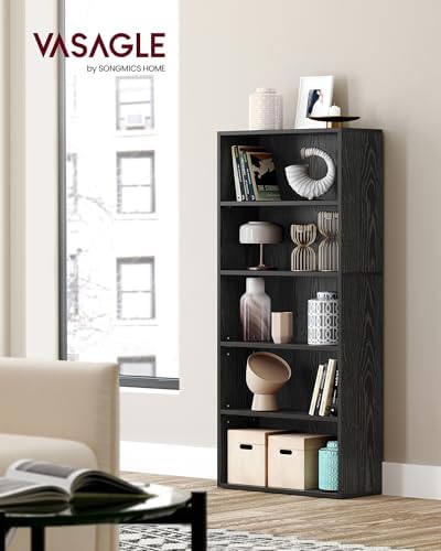 VASAGLE Bookshelf, 23.6 Inches Wide, 5-Tier Open Bookcase with Adjustable Storage Shelves, Floor Standing Unit, Ebony Black ULBC165T56 - Image 2
