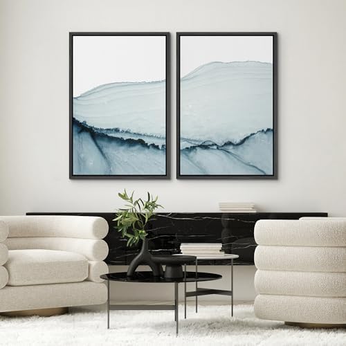 SIGNWIN Framed Wall Art Print Set Blue Paint Stroke Wave Collage Abstract Shapes Illustrations Modern Art Rustic Relax/Calm Multicolor for Living Room, Bedroom, Office - 24"" x36 x2 Black - Image 2
