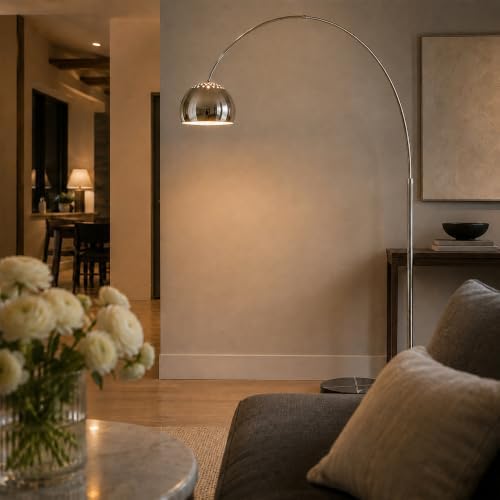 82" Modern Arc Floor Lamp, Arc Chrome Floor Lamp with Marble Base - Image 6