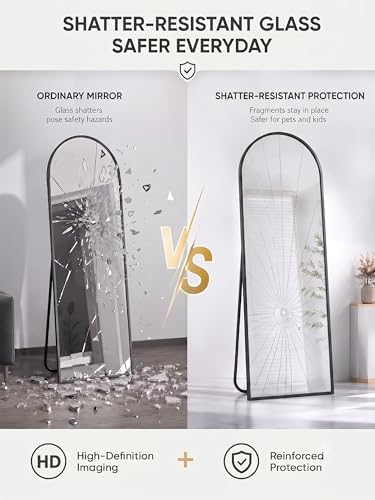 Full Length Mirror, 57" x 18" Arched Full Body Mirror Large Standing Floor Mirrors, Mirrors for Bedroom, Bathroom, Living Room Standing or Wall Leaning, Black - Image 7