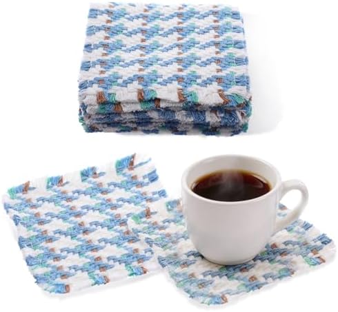 Set of 10 Fabric Drink Coasters, Handcrafted Cotton Woven Coasters for Table, Coastal Farmhouse Table Decor for Coffee Tea Cocktails, Absorbent Soft Desk Coasters for Kitchen Office, Housewarming Gift by NUOBISHI