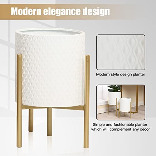 LuxenHome Indoor Planters, Set of 2 White Planter with Gold Metal Stand - Image 6