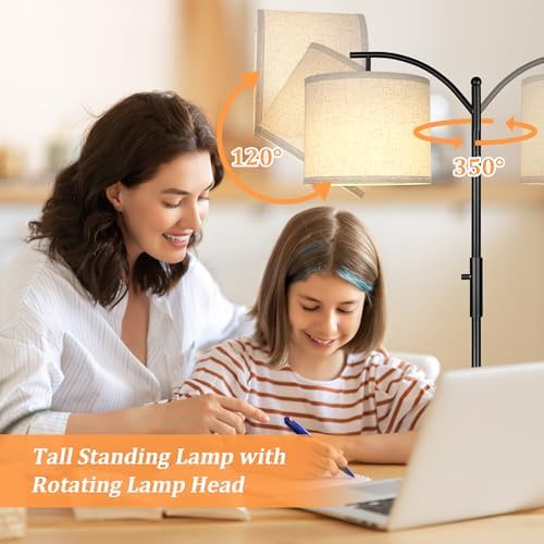 ROTTOGOON Dimmable Floor Lamp, Arc Floor Lamps for Living Room, Stepless Dimming Modern Standing Lamp with Linen Shade, Tall Lamp for Bedroom Office Dining Room- Black - Image 4