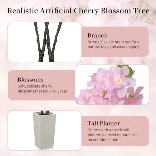 BLOSMON Artificial Cherry Blossom Tree for Porch, 5ft, Pink, with Planter - Image 7